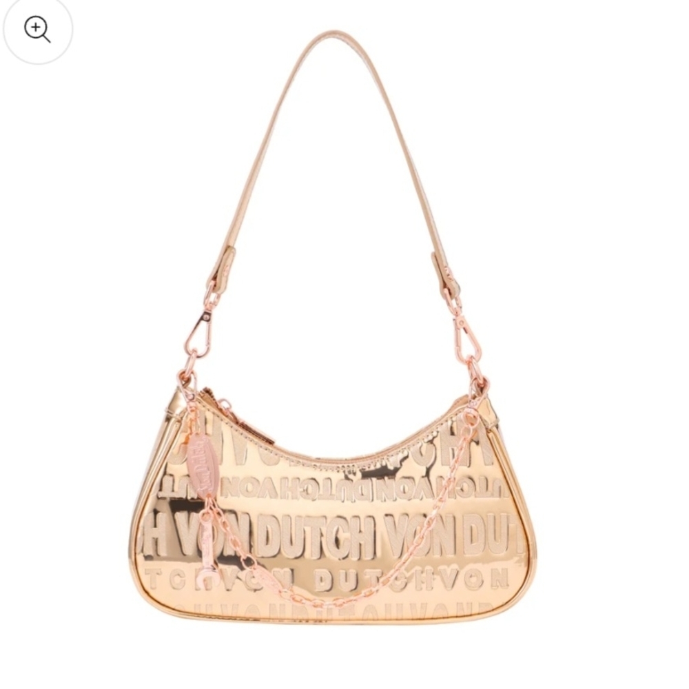 Von Dutch Metallic Rose Gold Embossed Logo Shoulder Bag